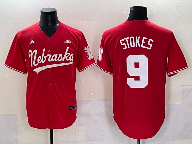 Men Nebraska Cornhuskers #9 Stokes Red 2025 Joint Name NCAA Jersey style 8